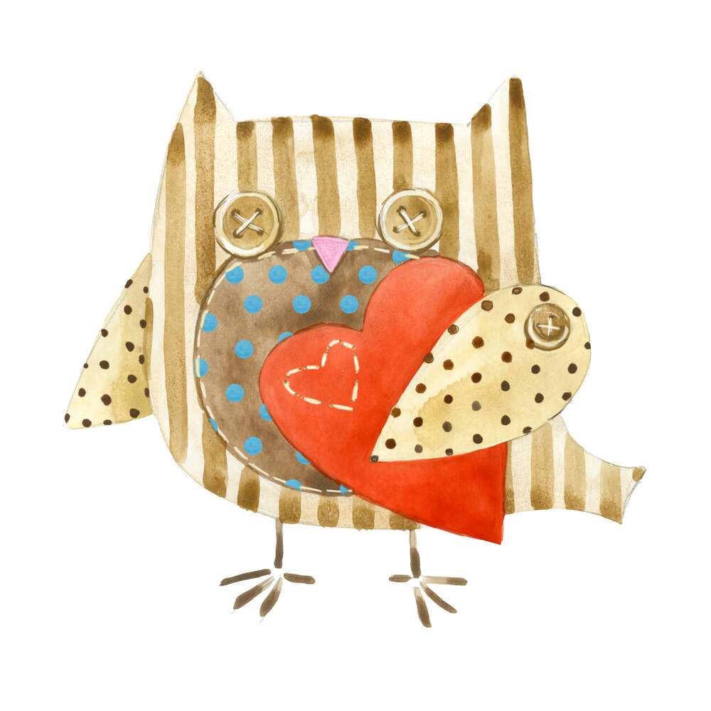 картина-постер Іграшкова сова тримає в руках серце