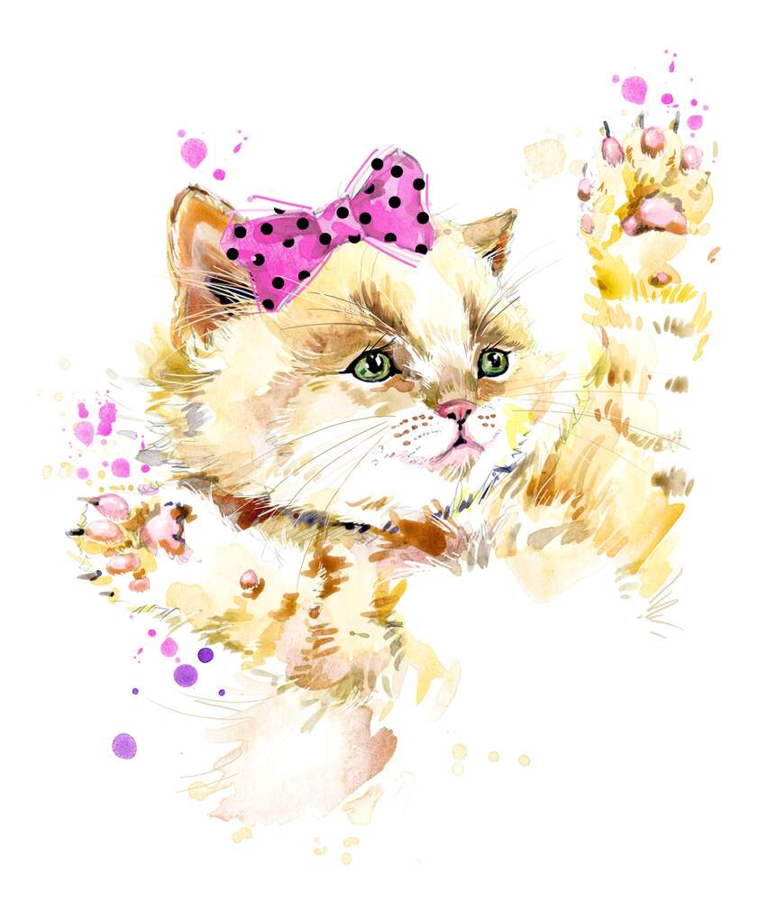 картина-постер Рыжий котенок с розовым бантиком