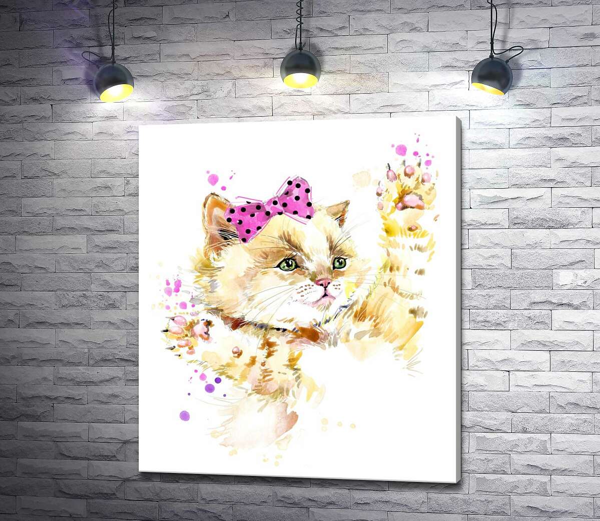 картина Рыжий котенок с розовым бантиком