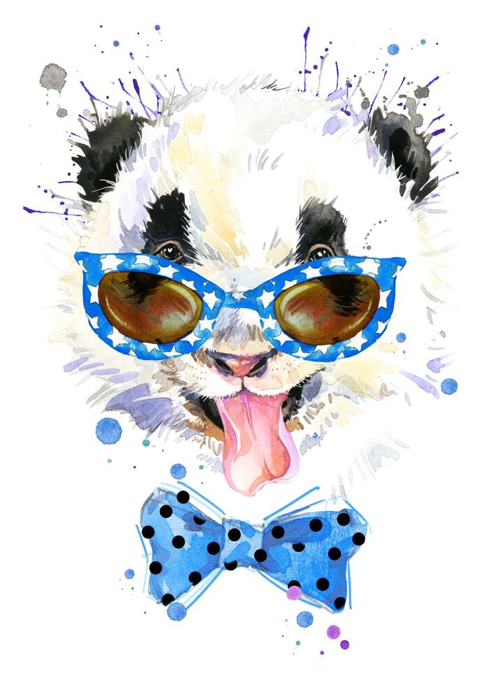 картина-постер Панда в стильному образі в блакитних тонах