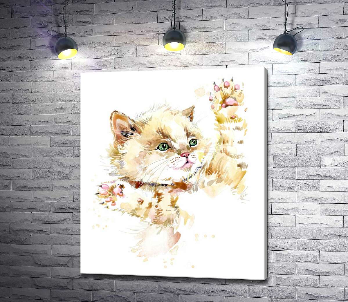 картина Рыжий котенок играет пушистыми лапками
