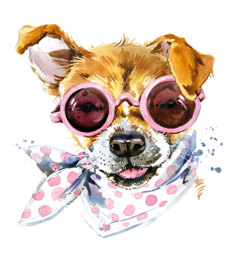 картина-постер Собака в очках и с модным платком на шее