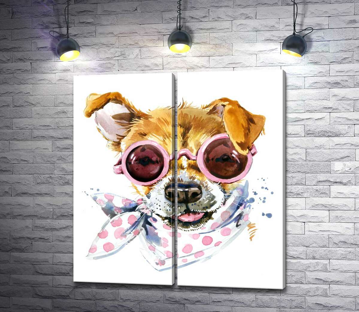 модульна картина Собака в окулярах та з модною хустинкою на шиї