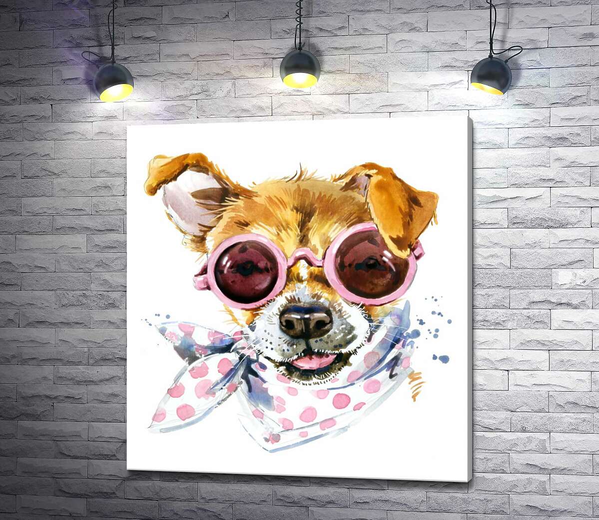 картина Собака в очках и с модным платком на шее