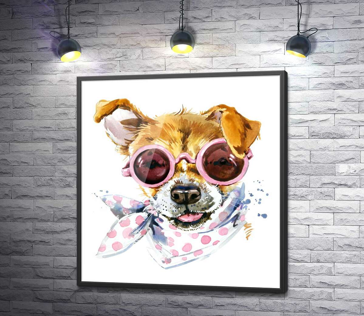 постер Собака в окулярах та з модною хустинкою на шиї