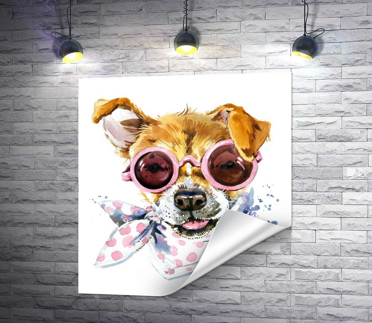 друк Собака в окулярах та з модною хустинкою на шиї