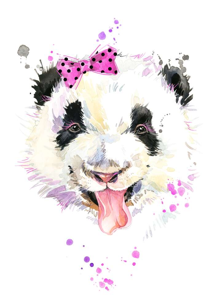 картина-постер Панда із рожевим бантиком показує язик