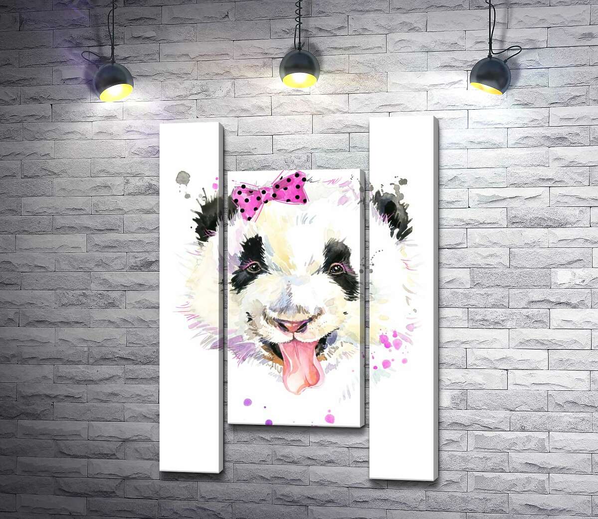 модульна картина Панда із рожевим бантиком показує язик (Модуль №11)