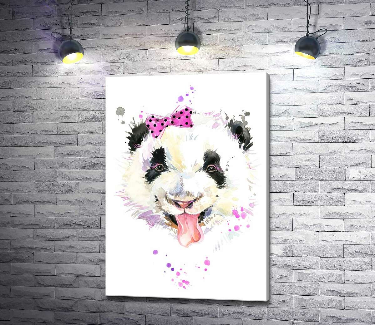 картина Панда із рожевим бантиком показує язик