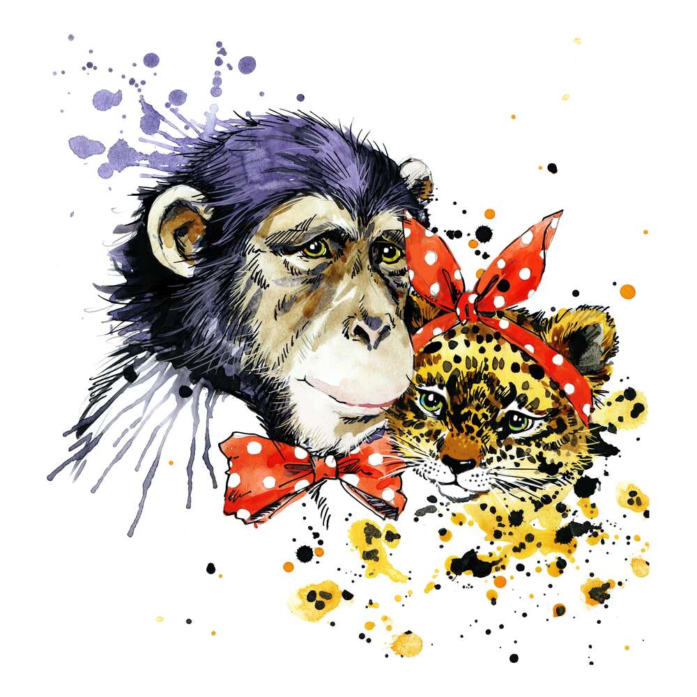 картина-постер Галантная обезьяна с милым ягуаром