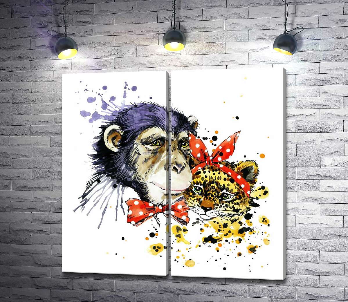 модульная картина Галантная обезьяна с милым ягуаром