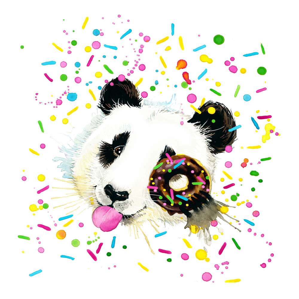 картина-постер Забавная панда с шоколадным донатсом