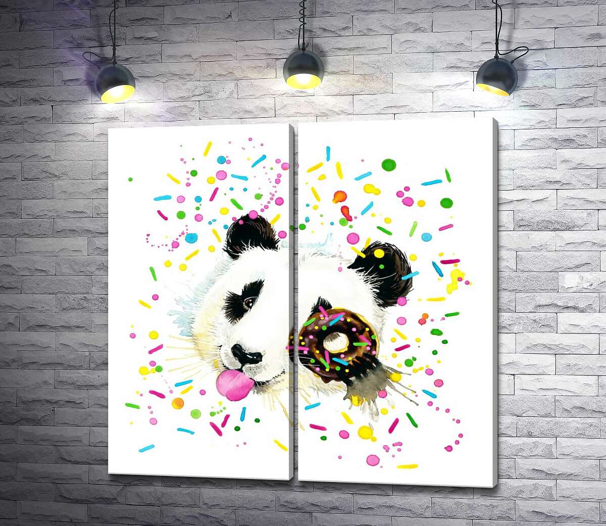 модульна картина Кумедна панда з шоколадним донатсом