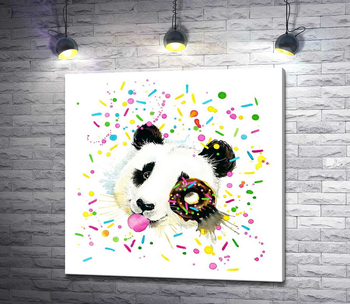картина Забавная панда с шоколадным донатсом