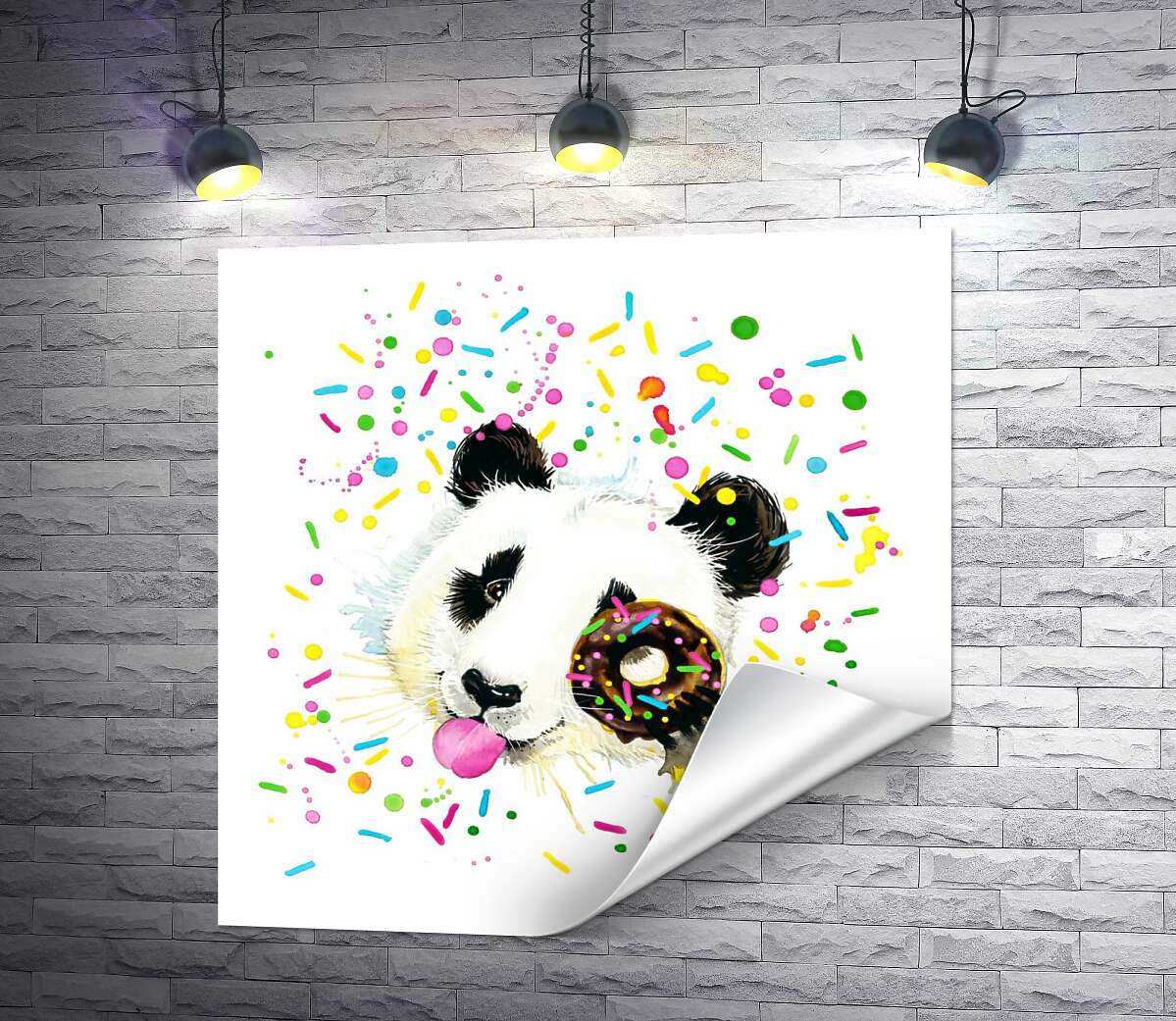 печать Забавная панда с шоколадным донатсом