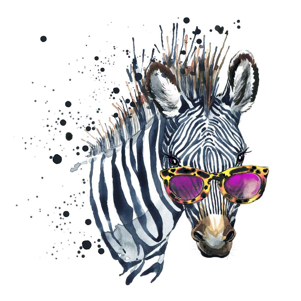 картина-постер Стильна зебра в рожевих окулярах