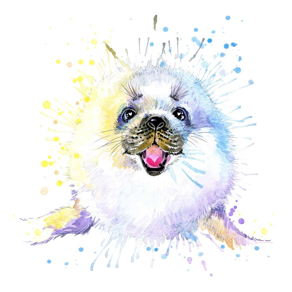 картина-постер Маленький пушистый тюлень улыбается