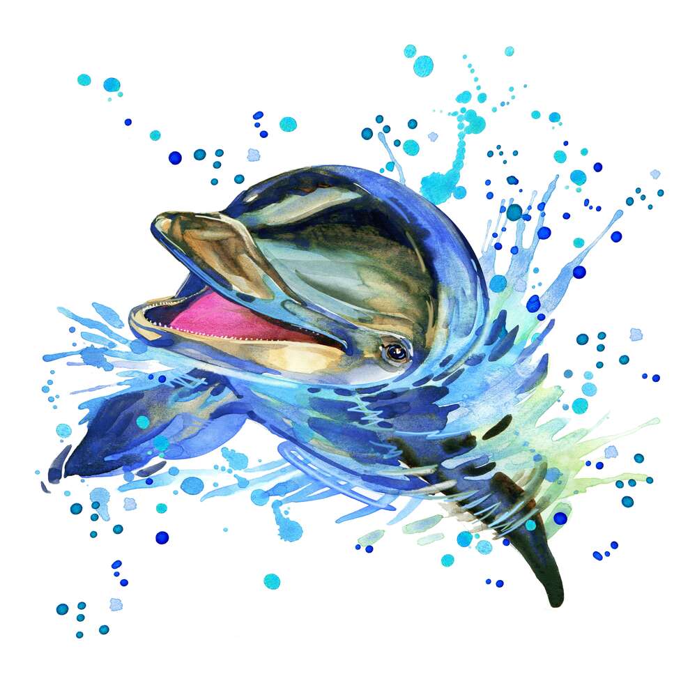 картина-постер Веселый дельфин выглядывает из глубины воды