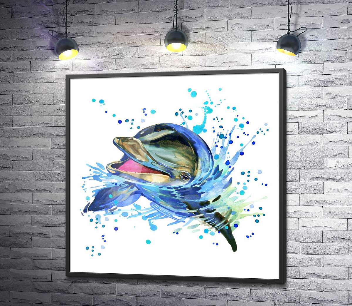 постер Веселый дельфин выглядывает из глубины воды
