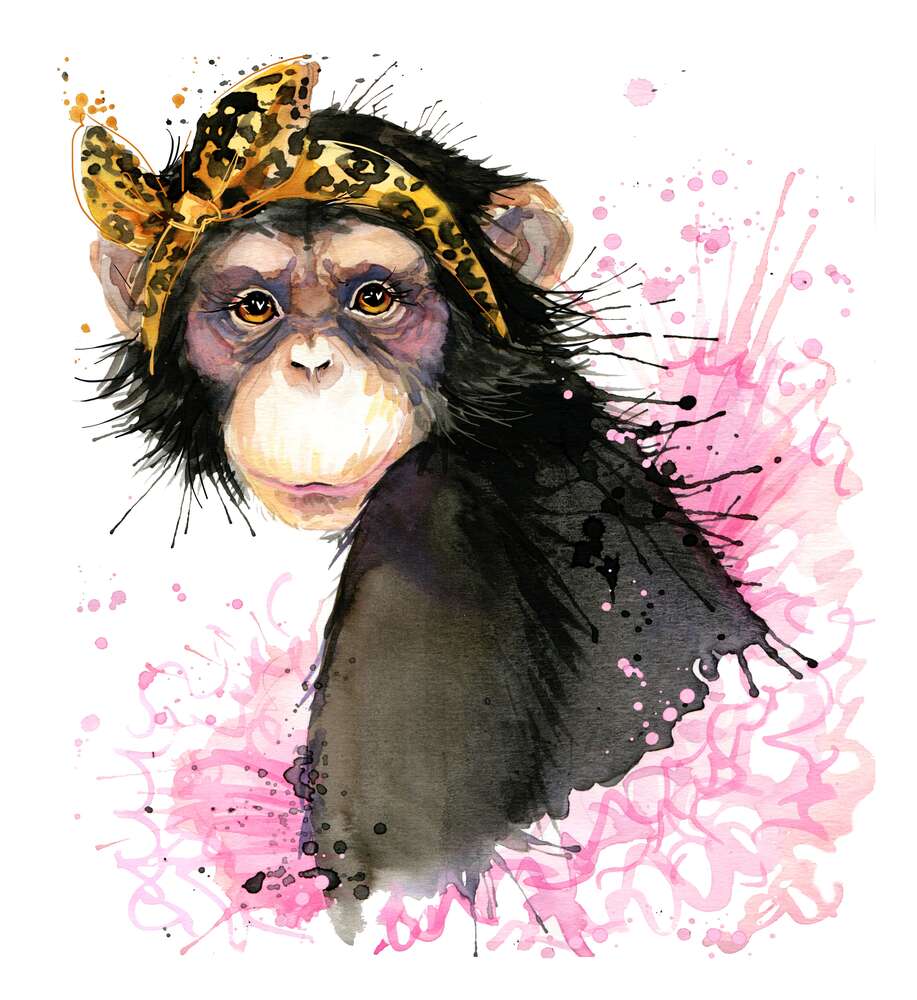 картина-постер Модница обезьяна в повязке с леопардовым принтом