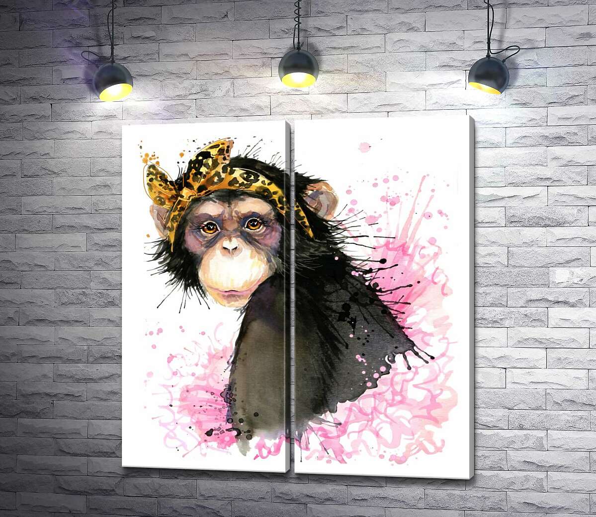 модульная картина Модница обезьяна в повязке с леопардовым принтом