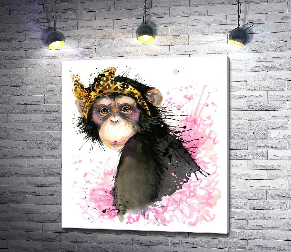картина Модниця мавпа в пов'язці з леопардовим принтом