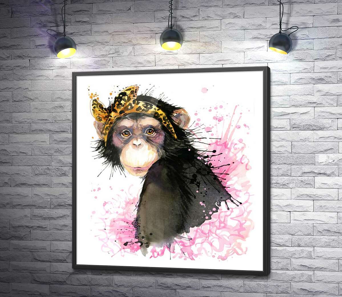 постер Модница обезьяна в повязке с леопардовым принтом