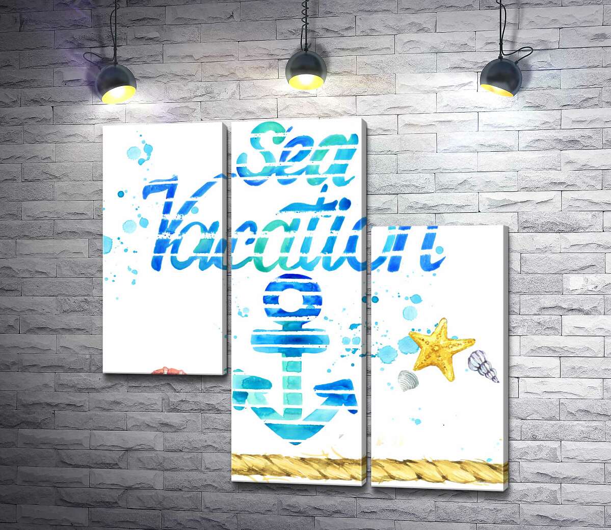 модульна картина Напис "Sea vacation" з блакитним якорем (Модуль №13)