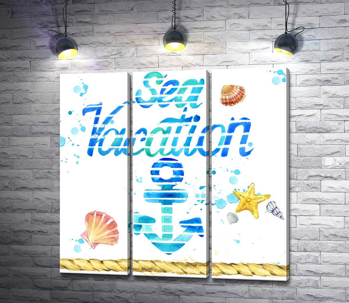 модульна картина Напис "Sea vacation" з блакитним якорем (Модуль №2)