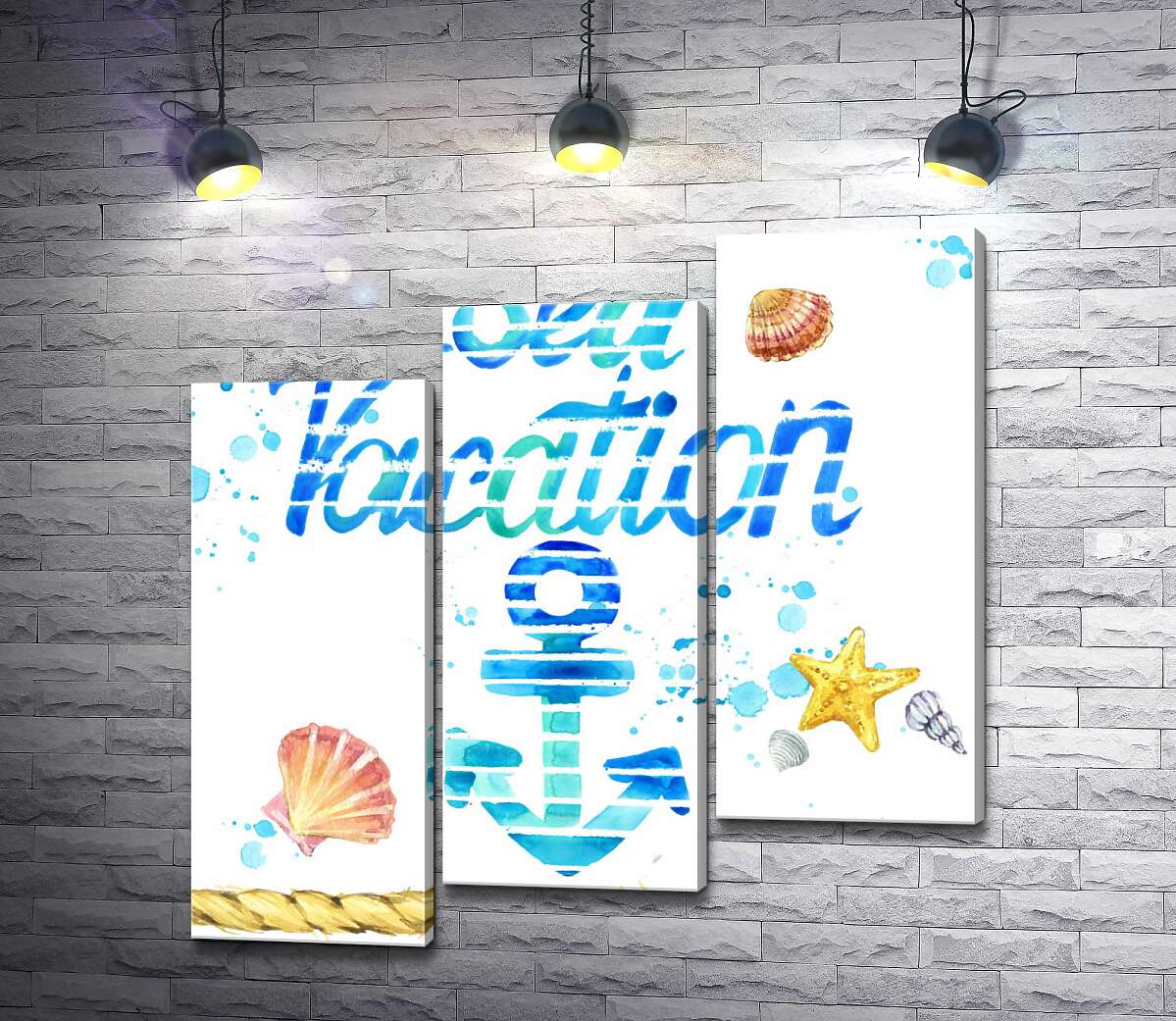 модульная картина Надпись "Sea vacation" с голубым якорем (Модуль №14)