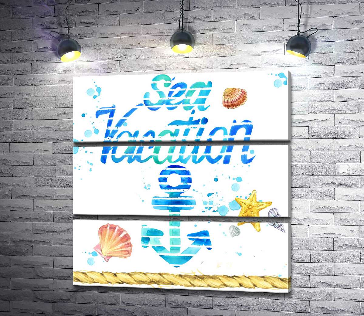 модульна картина Напис "Sea vacation" з блакитним якорем (Модуль №15)