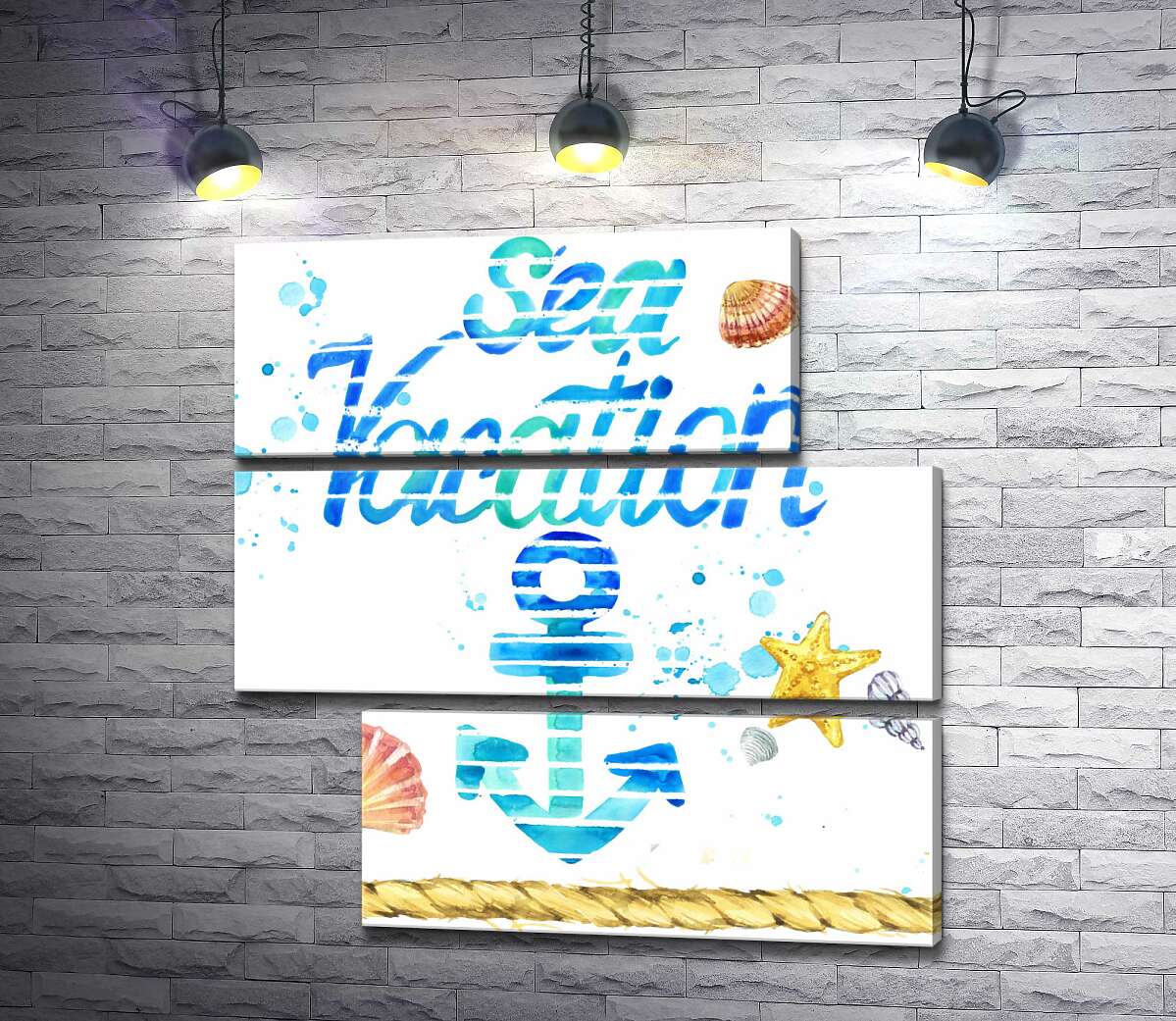 модульная картина Надпись "Sea vacation" с голубым якорем (Модуль №16)