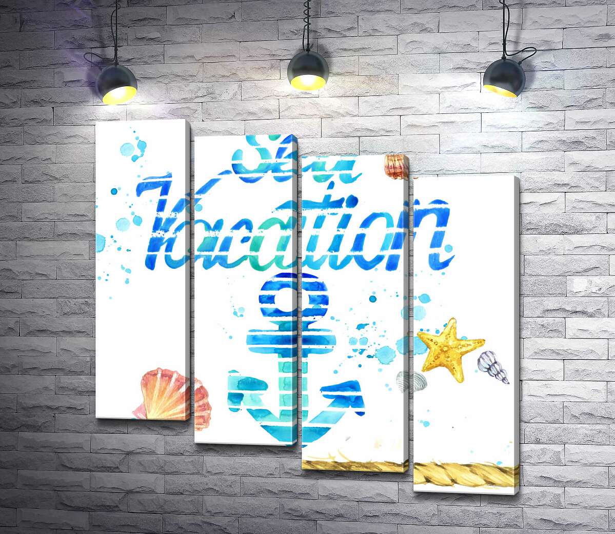 модульна картина Напис "Sea vacation" з блакитним якорем (Модуль №19)