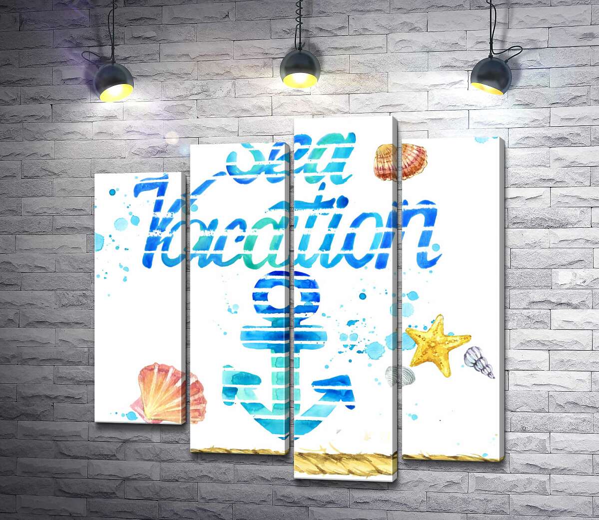 модульная картина Надпись "Sea vacation" с голубым якорем (Модуль №3)