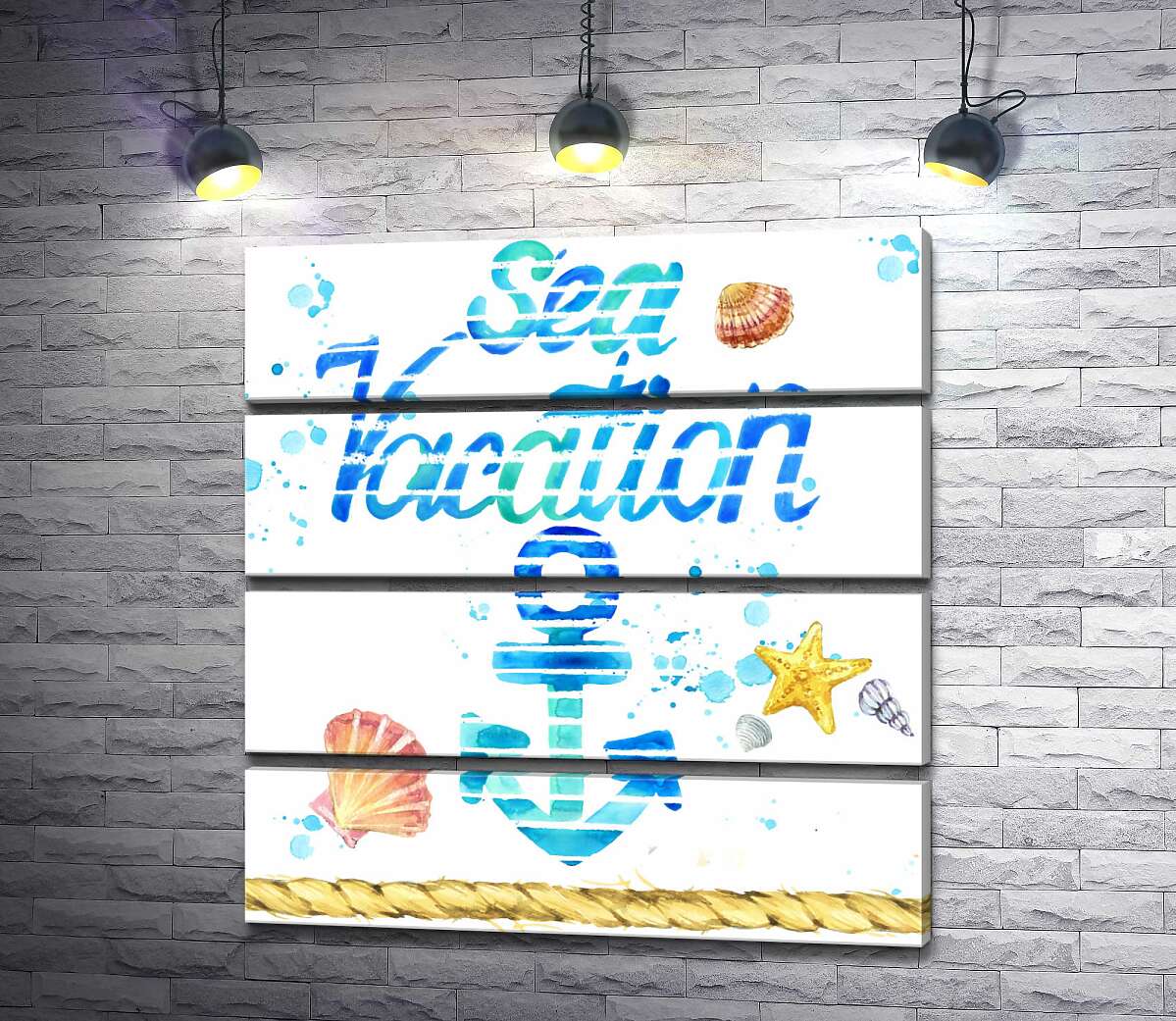 модульна картина Напис "Sea vacation" з блакитним якорем (Модуль №22)