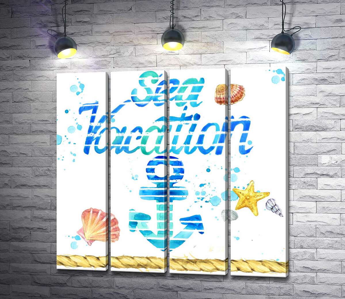 модульная картина Надпись "Sea vacation" с голубым якорем (Модуль №24)