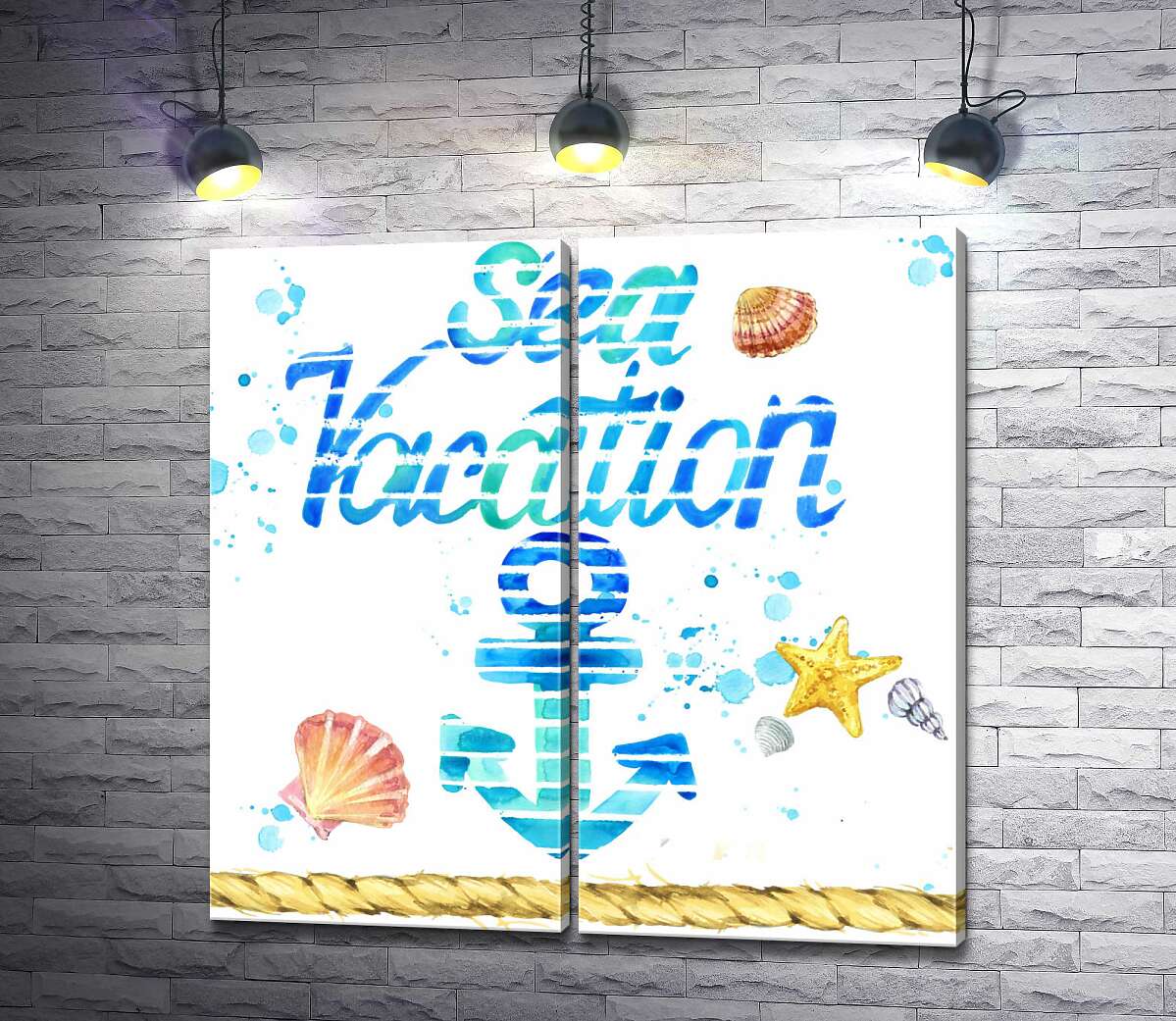 модульна картина Напис "Sea vacation" з блакитним якорем