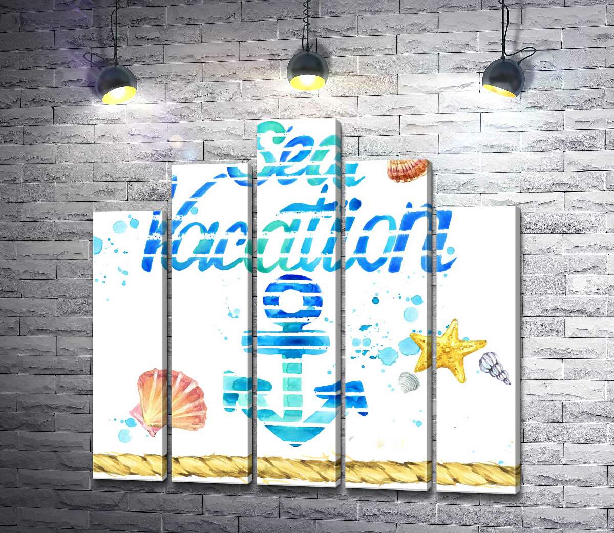 модульна картина Напис "Sea vacation" з блакитним якорем (Модуль №29)