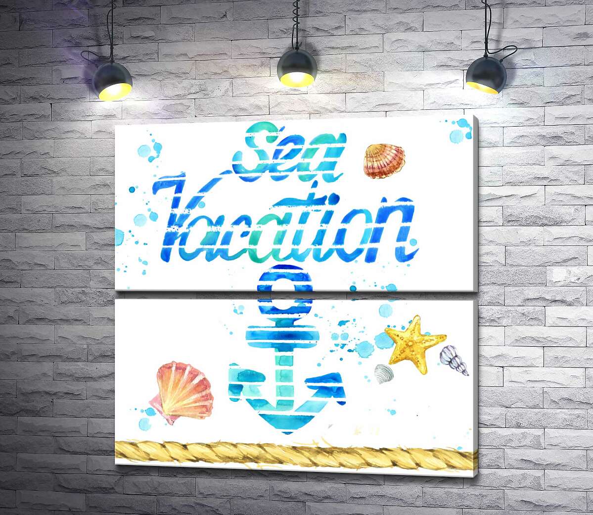 модульна картина Напис "Sea vacation" з блакитним якорем (Модуль №7)
