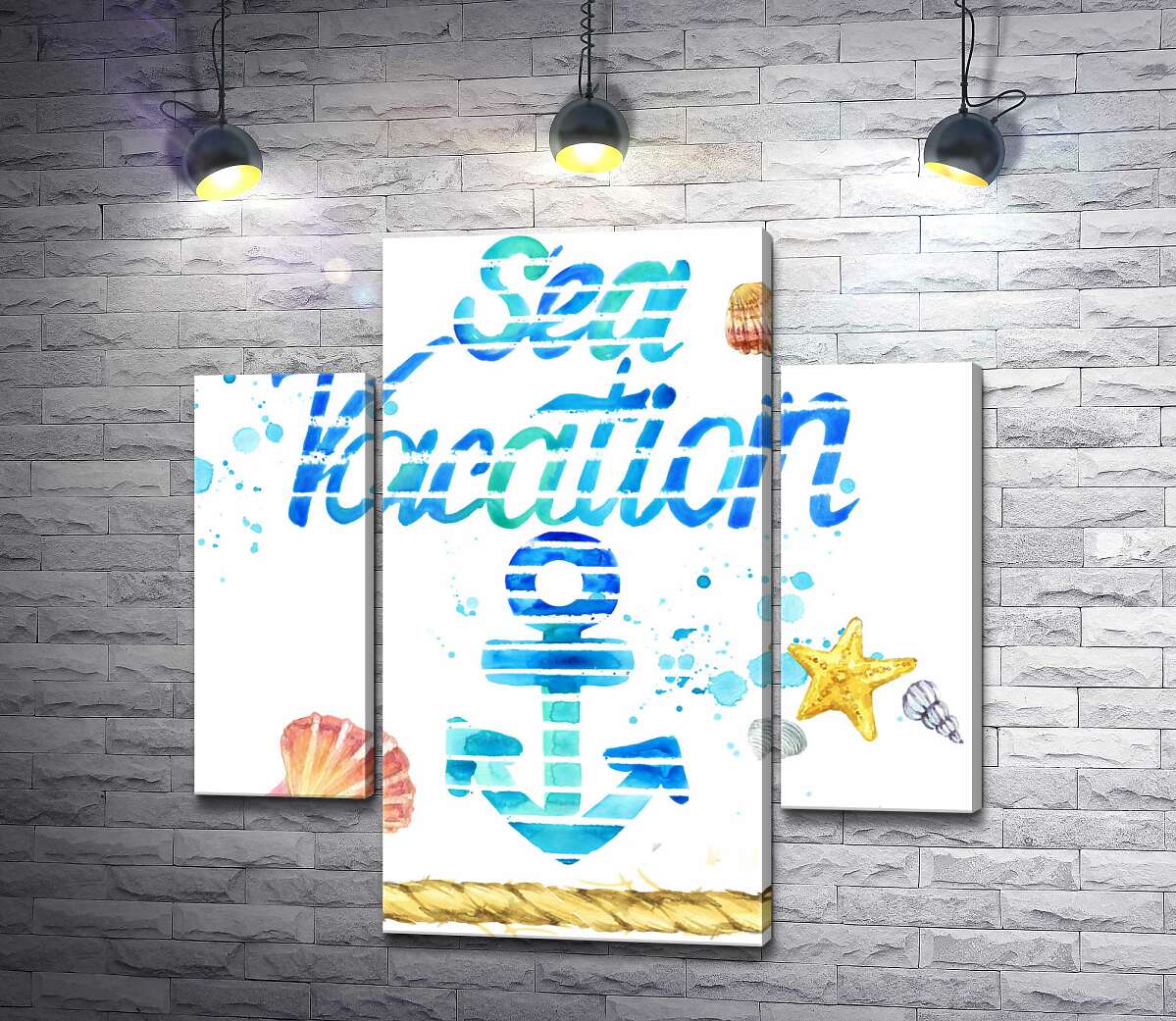 модульная картина Надпись "Sea vacation" с голубым якорем (Модуль №5)