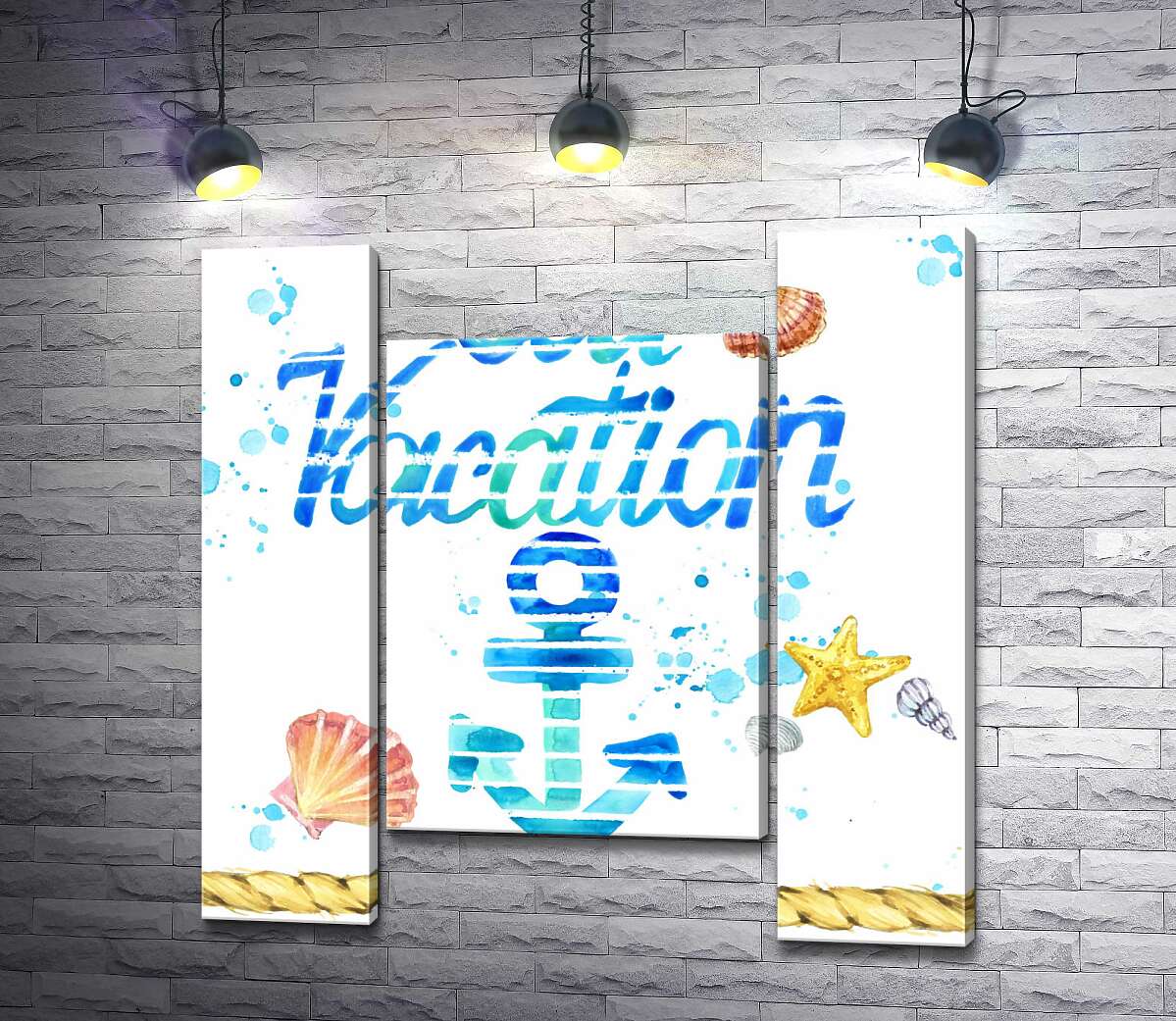 модульная картина Надпись "Sea vacation" с голубым якорем (Модуль №11)