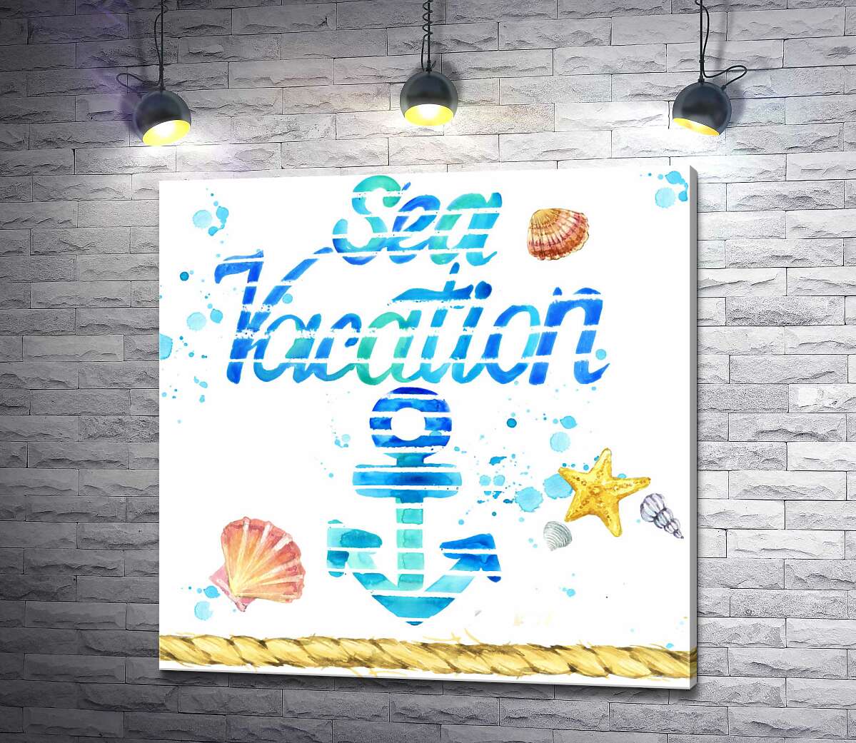 картина Надпись "Sea vacation" с голубым якорем
