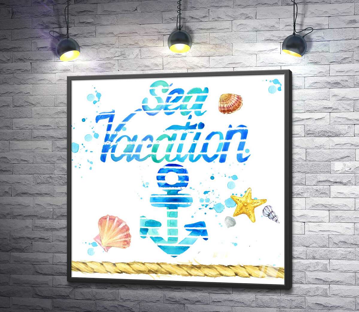 постер Напис "Sea vacation" з блакитним якорем
