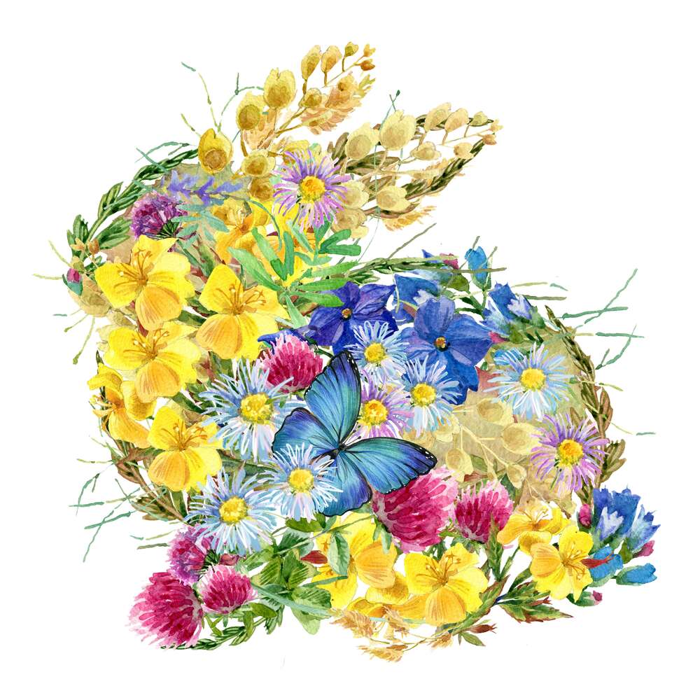 картина-постер Кольоровий силует зайця із польових квітів
