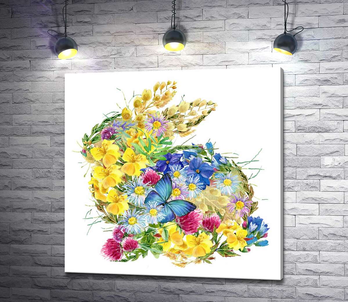 картина Кольоровий силует зайця із польових квітів