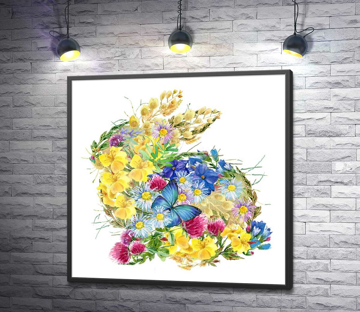 постер Цветной силуэт зайца из полевых цветов