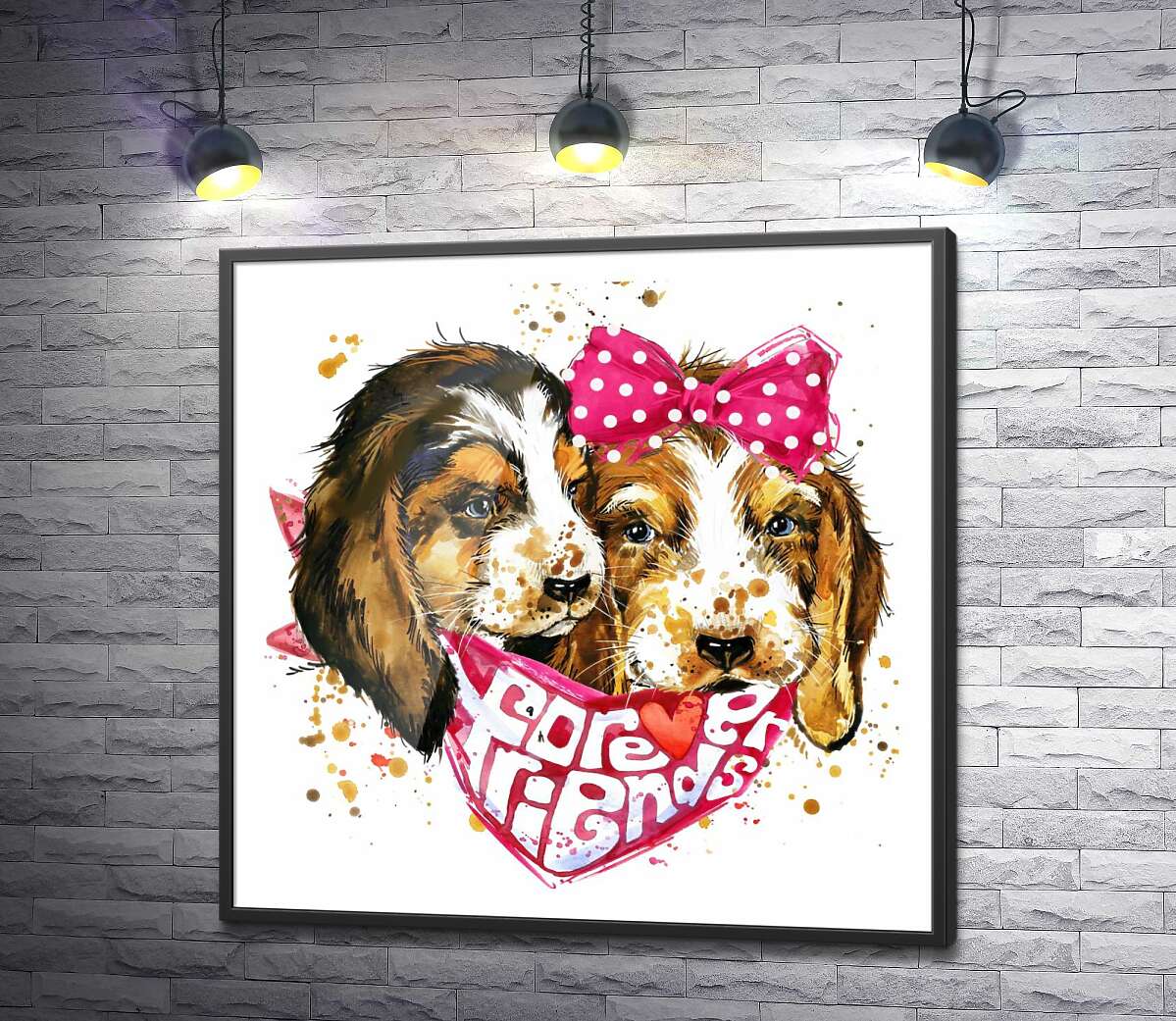 постер Два пушистых щенка в платке с надписью "forever friends"