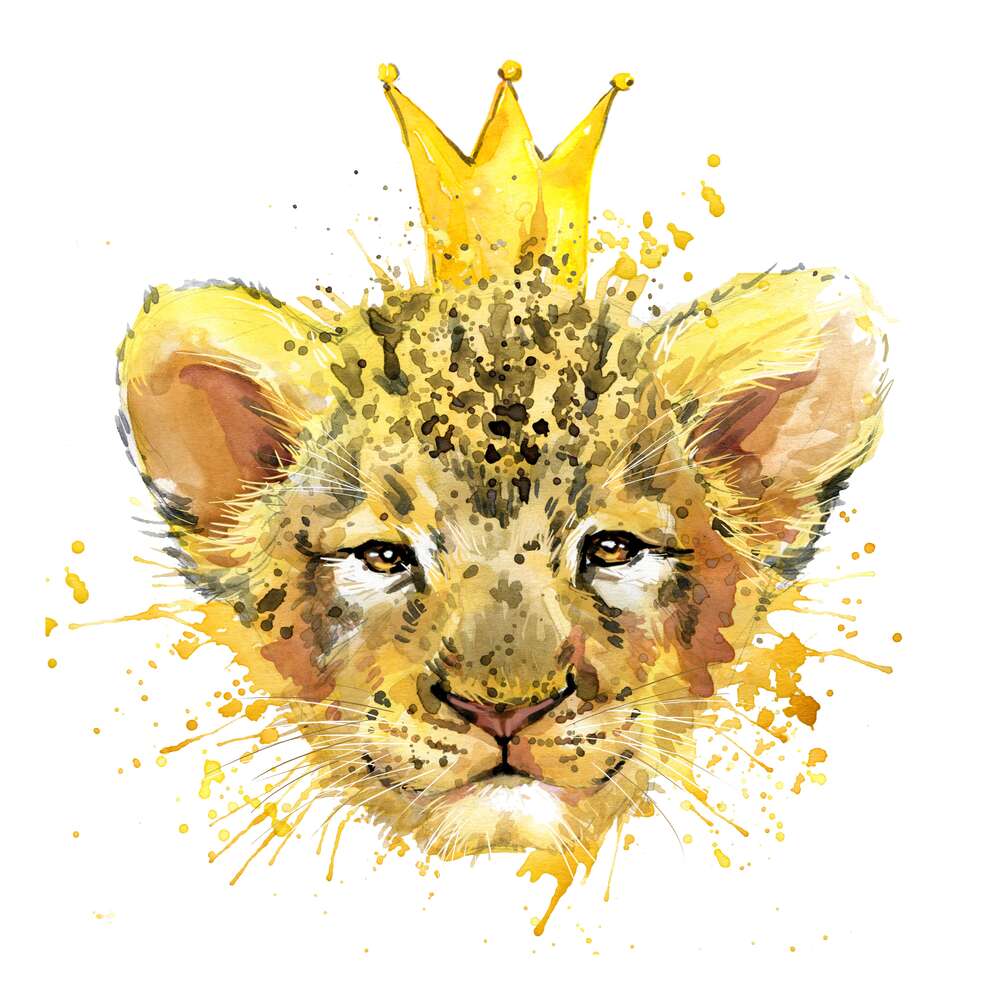 картина-постер Львенок с золотой короной на голове