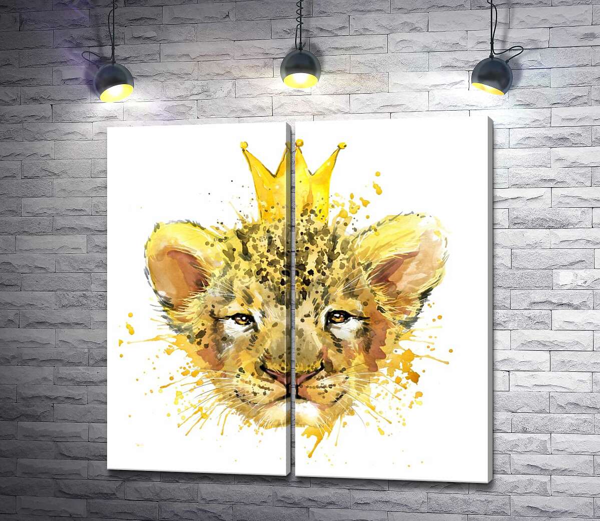 модульная картина Львенок с золотой короной на голове
