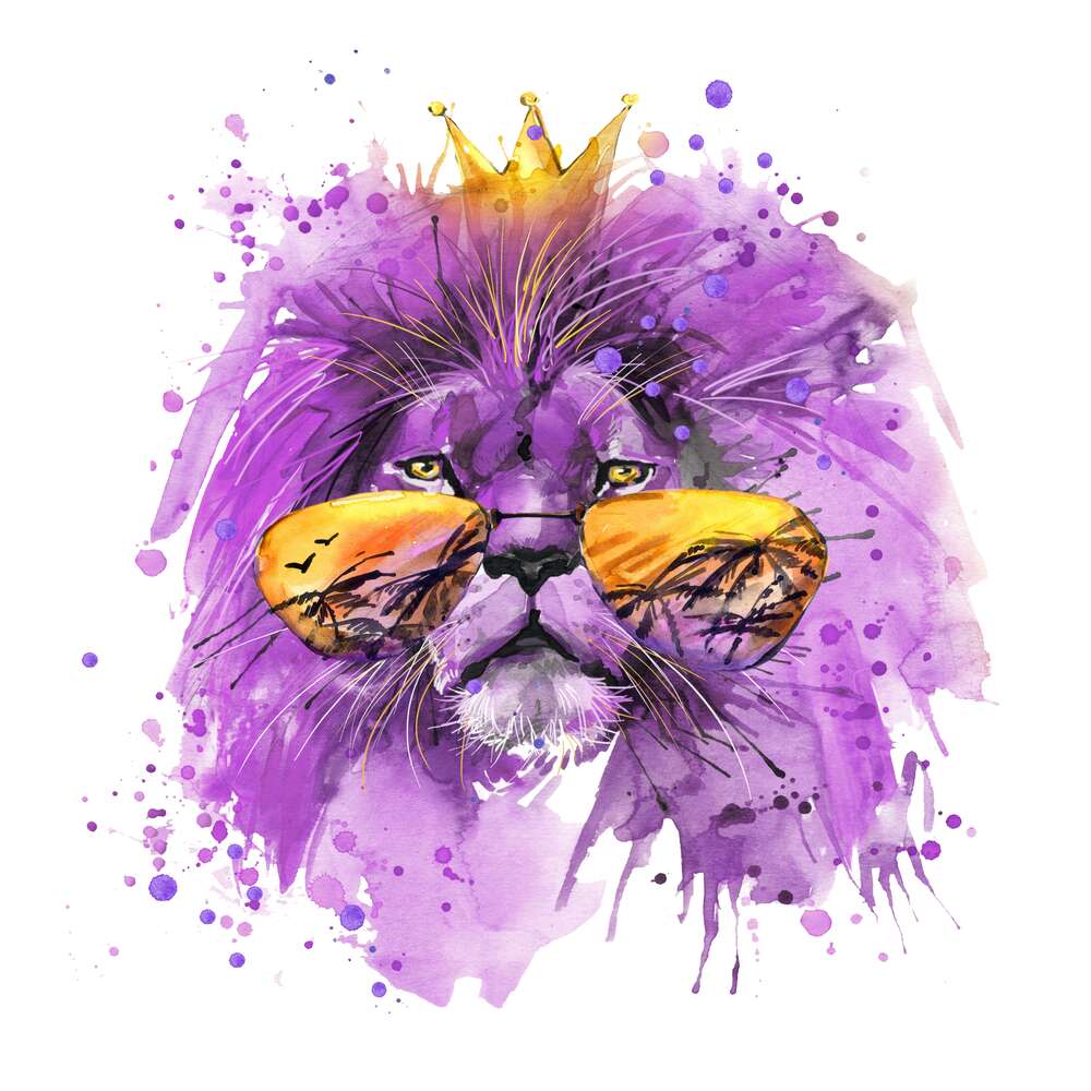 картина-постер Фиолетовый лев в очках на пляже